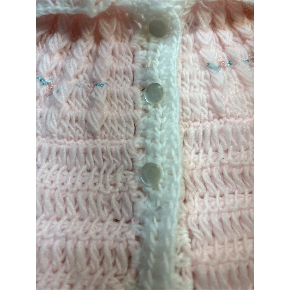 VTG  Handmade in Korea Baby Sweater Pink 100% Acrylic Buttons Collar